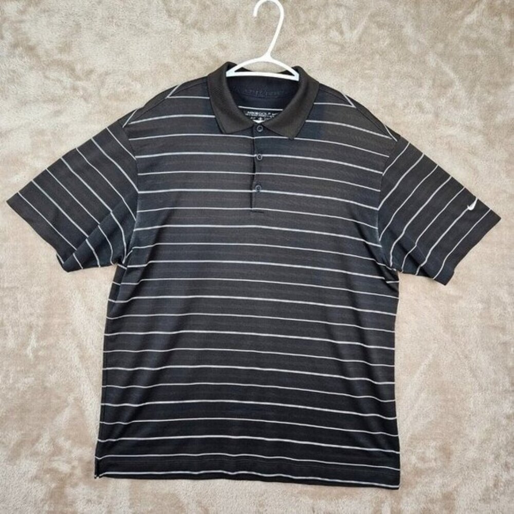 Nike Golf Polo Shirt Dri-Fit Striped Men's Size L Black Short Sleeve
